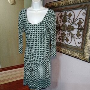 EUC Max Studio Green Ruch Tie Front Geometric Print  Dress Sz M